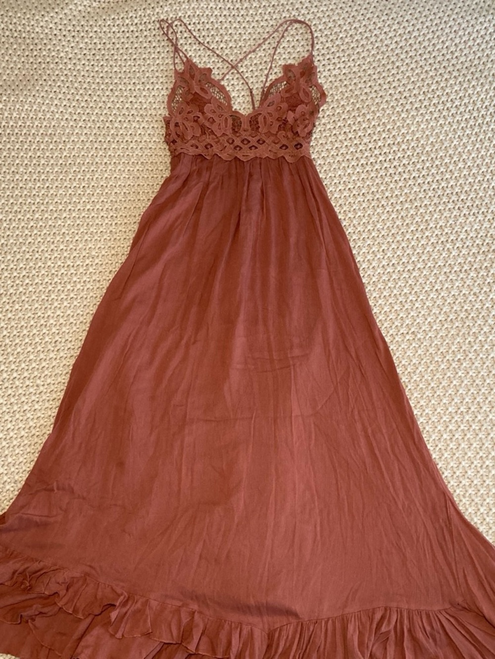 Free People Rust Crochet Bodice Maxi Dress